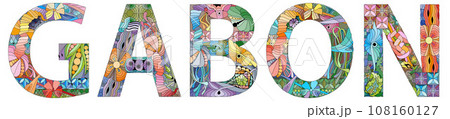 Gabon is a country on the west coast of Central Africa. Vector decorative zentangle object. Gabon is a country on the west coast of Central Africa. Vector decorative zentangle object. 108160127