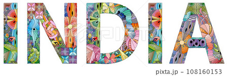India is a country in South Asia. Vector decorative zentangle object. India is a country in South Asia. Vector decorative zentangle object. 108160153