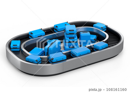 Airport luggage conveyor belt or baggage claim area with suitcases on white. 108161160