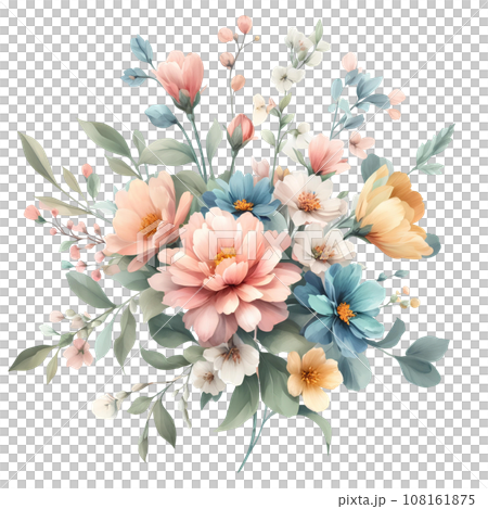 Watercolor floral bouquet isolated on white background. 108161875