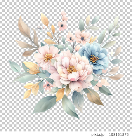 Watercolor floral bouquet isolated on white background. 108161876
