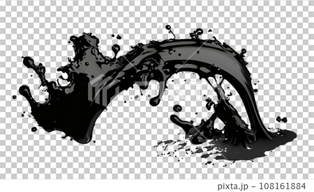 Black liquid splashes, swirl and waves with scatter drops. Paint, oil or ink splashing dynamic motion, design elements Black liquid splashes, swirl and waves with scatter drops. Paint, oil or ink splashing dynamic motion, design elements 108161884