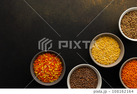 Multicolored lentils in bowls Multicolored lentils in bowls 108162164