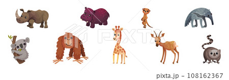Cute African Animals and South Wild Fauna Vector Set 108162367