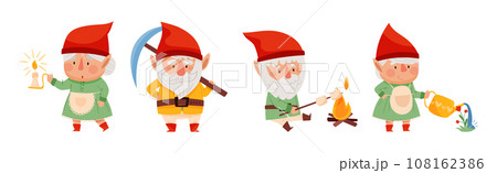 Fantastic Man and Woman Gnome Character in Red Pointed Hat Vector Illustration Set Fantastic Man and Woman Gnome Character in Red Pointed Hat Vector Illustration Set 108162386