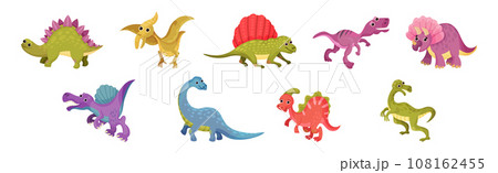 Funny Dinosaur Jurassic Period Prehistoric Animal Vector Set Funny Dinosaur Jurassic Period Prehistoric Animal Vector Set 108162455