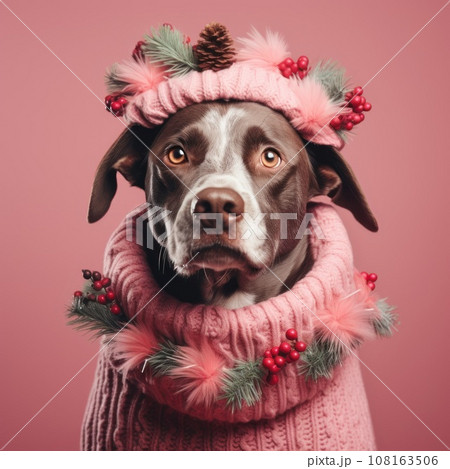 Cute dog in knitted Christmas sweater Cute dog in knitted Christmas sweater 108163506