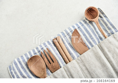 Set of eco friendly bamboo travel eating utensils 108164169