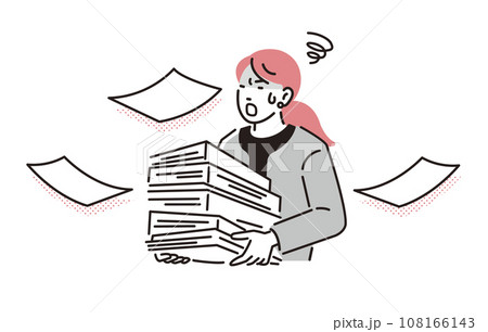 人物 積み重なった書類を運ぶビジネスパーソン女性 108166143
