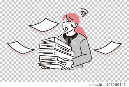 人物 積み重なった書類を運ぶビジネスパーソン女性 108166143