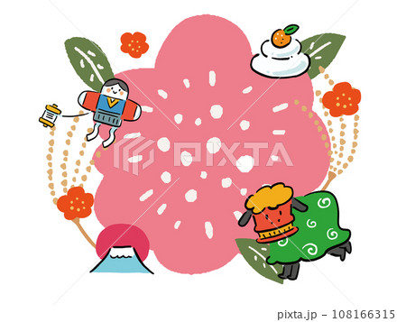 お正月モチーフ 花バック 見出しイラスト お正月モチーフ 花バック 見出しイラスト 108166315