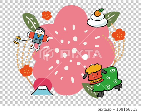 お正月モチーフ 花バック 見出しイラスト お正月モチーフ 花バック 見出しイラスト 108166315