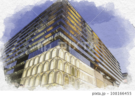 水彩画風　銀座　銀座五丁目交差点　GSIX　東京都中央区 108166455