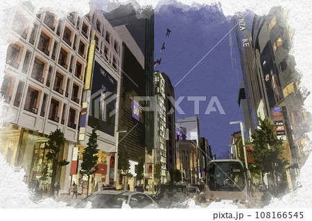 水彩画風 銀座 銀座五丁目中央通り 東京都中央区 水彩画風 銀座 銀座五丁目中央通り 東京都中央区 108166545