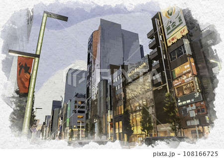 水彩画風　銀座　銀座三丁目中央通り　東京都中央区 108166725