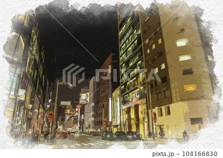 水彩画風 銀座 銀座西五丁目交差点 東京都中央区 水彩画風 銀座 銀座西五丁目交差点 東京都中央区 108166830