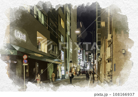 水彩画風　銀座　銀座七丁目の裏通り　東京都中央区 108166937