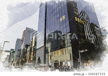 水彩画風 銀座 銀座二丁目交差点 東京都中央区 水彩画風 銀座 銀座二丁目交差点 東京都中央区 108167155