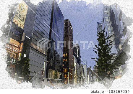 水彩画風 銀座 銀座二丁目中央通り 東京都中央区 水彩画風 銀座 銀座二丁目中央通り 東京都中央区 108167354