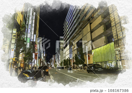 水彩画風　銀座　銀座六丁目中央通り　東京都中央区 108167386