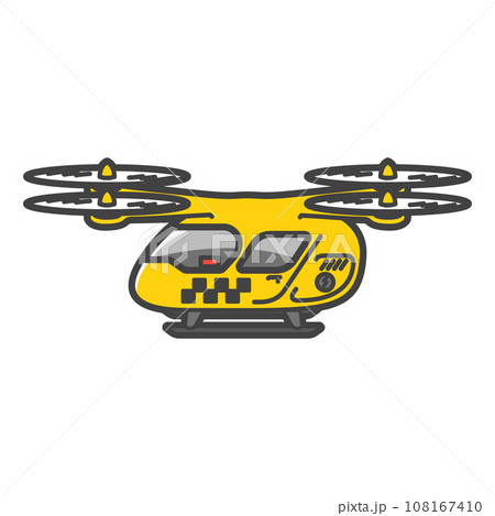 未来の乗り物、エアタクシー・eVTOL(空飛ぶクルマ)・マルチローター型のEV電気航空機のイラスト 108167410