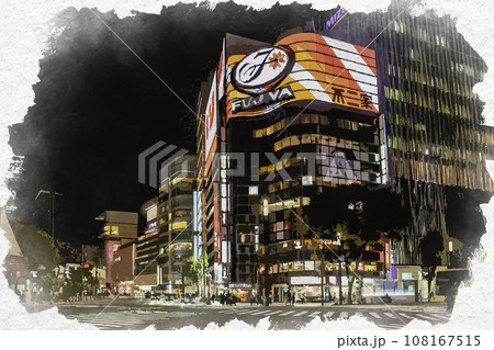 水彩画風　銀座　数寄屋橋交差点　東京都中央区 108167515