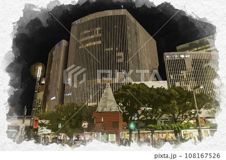 水彩画風　銀座　数寄屋橋交差点　有楽町マリオン　東京都中央区 108167526