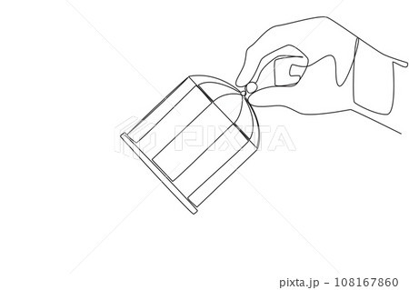Single continuous line drawing astronaut's big hand lifts the birdcage. Usually used for trapping. Imprisoning animals and humans. A trap for corruptors. Spaceman. One line design vector illustration 108167860