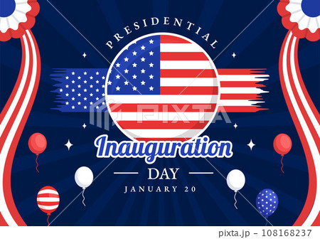 USA Presidential Inauguration Day Vector Illustration January 20 with Capitol Building Washington D.C. and American Flag in Background Design 108168237