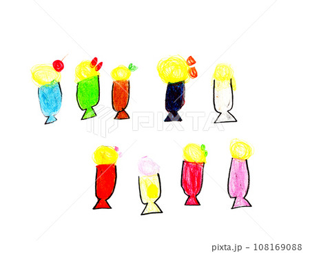 子供が描いたメロンソーダパフェ　ジュースとアイス 108169088