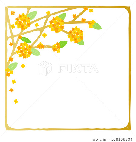 レトロで豪華な雰囲気の金木犀の花のフレーム背景イラスト 108169504