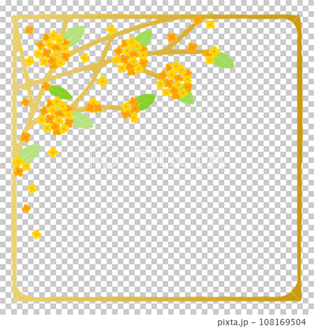 レトロで豪華な雰囲気の金木犀の花のフレーム背景イラスト 108169504