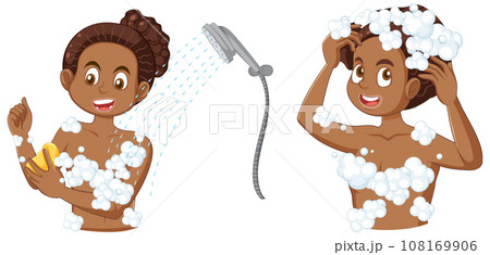 Young African American Girl Taking a Shower 108169906
