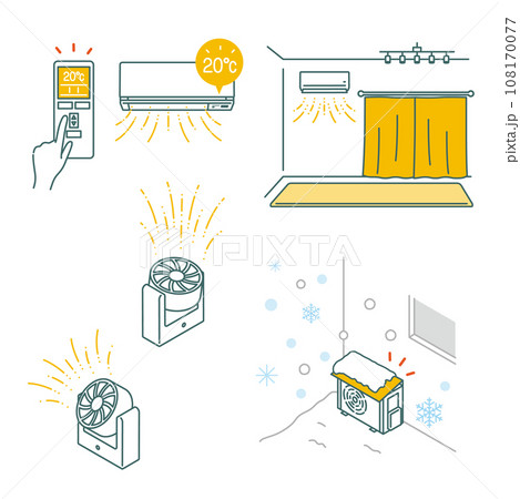 冬のエアコン節電対策イラストセット 108170077