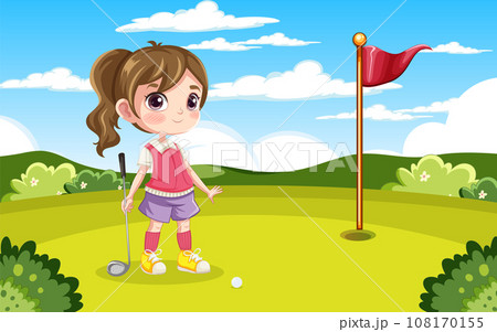 Girl playing golf at golf course outdoor 108170155