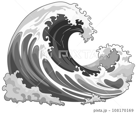 Traditional Japanese Wave: Black and White Vector Illustration 108170169