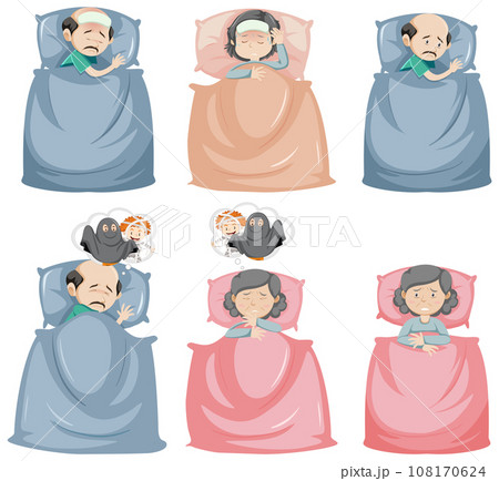 Set of elderly people sick in bed 108170624