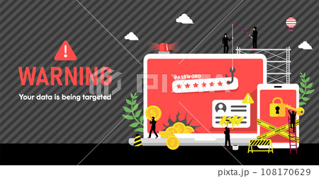 インターネットセキュリティー・サイバー犯罪 (ハッキング・情報流出) ベクターバナーイラスト 108170629