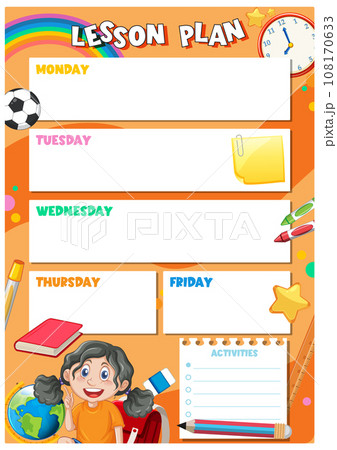 Cute Student Lesson Plan with Cartoon Decorationのイラスト素材 [108170633] - PIXTA