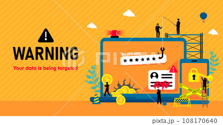 インターネットセキュリティー・サイバー犯罪 (ハッキング・情報流出) ベクターバナーイラスト インターネットセキュリティー・サイバー犯罪 (ハッキング・情報流出) ベクターバナーイラスト 108170640
