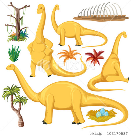 Dinosaur and Nature Elements Vector Collection 108170687