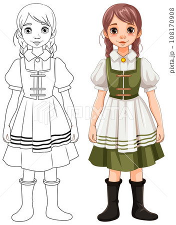 Outline of Woman in German Bavarian Outfit 108170908