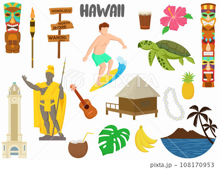 Set of Hawaii famous landmarks 108170953