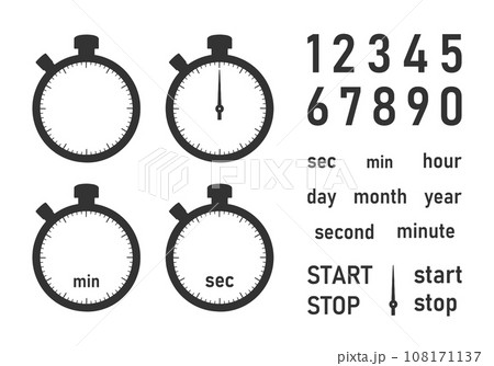 タイマー・ストップウォッチと数字のイラストセット 108171137