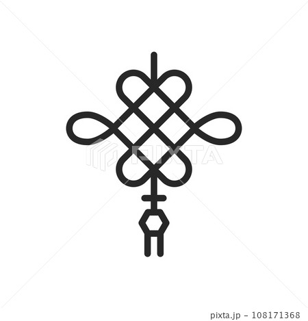 Chinese Fortune Charm Icon. Vector Linear Illustration of Traditional Lucky Knot Symbolizing Prosperity and Harmony. Cultural Amulet for Lunar New Year and Feng Shui Decor. Chinese Fortune Charm Icon. Vector Linear Illustration of Traditional Lucky Knot Symbolizing Prosperity and Harmony. Cultural Amulet for Lunar New Year and Feng Shui Decor. 108171368
