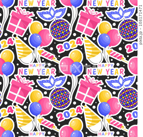 Happy New Year 2024 Seamless Pattern Illustration with Elements Decoration New Years Background 108171471