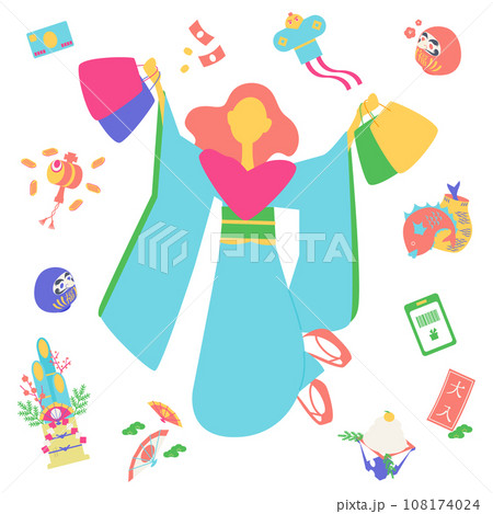 正月に買い物を楽しむ女性 正月に買い物を楽しむ女性 108174024