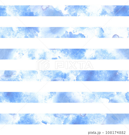 Watercolor blue stains striped seamless pattern. Hand painted illustration on white background. Great for maritime, sky, newborn baby boy base design, wrapping paper, textile, wallpaper, print Watercolor blue stains striped seamless pattern. Hand painted illustration on white background. Great for maritime, sky, newborn baby boy base design, wrapping paper, textile, wallpaper, print 108174882