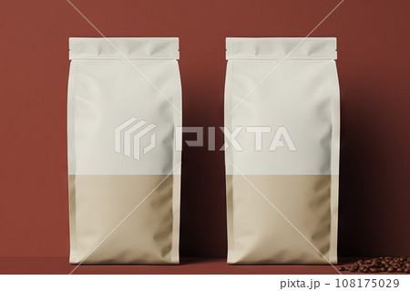 White coffee pouch gusset template pack isolated on background. Mockup bag Generative AI White coffee pouch gusset template pack isolated on background. Mockup bag Generative AI 108175029