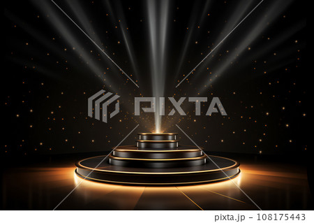 Award Celebration on Black Background with Lighting, Stage Podium Scene 108175443